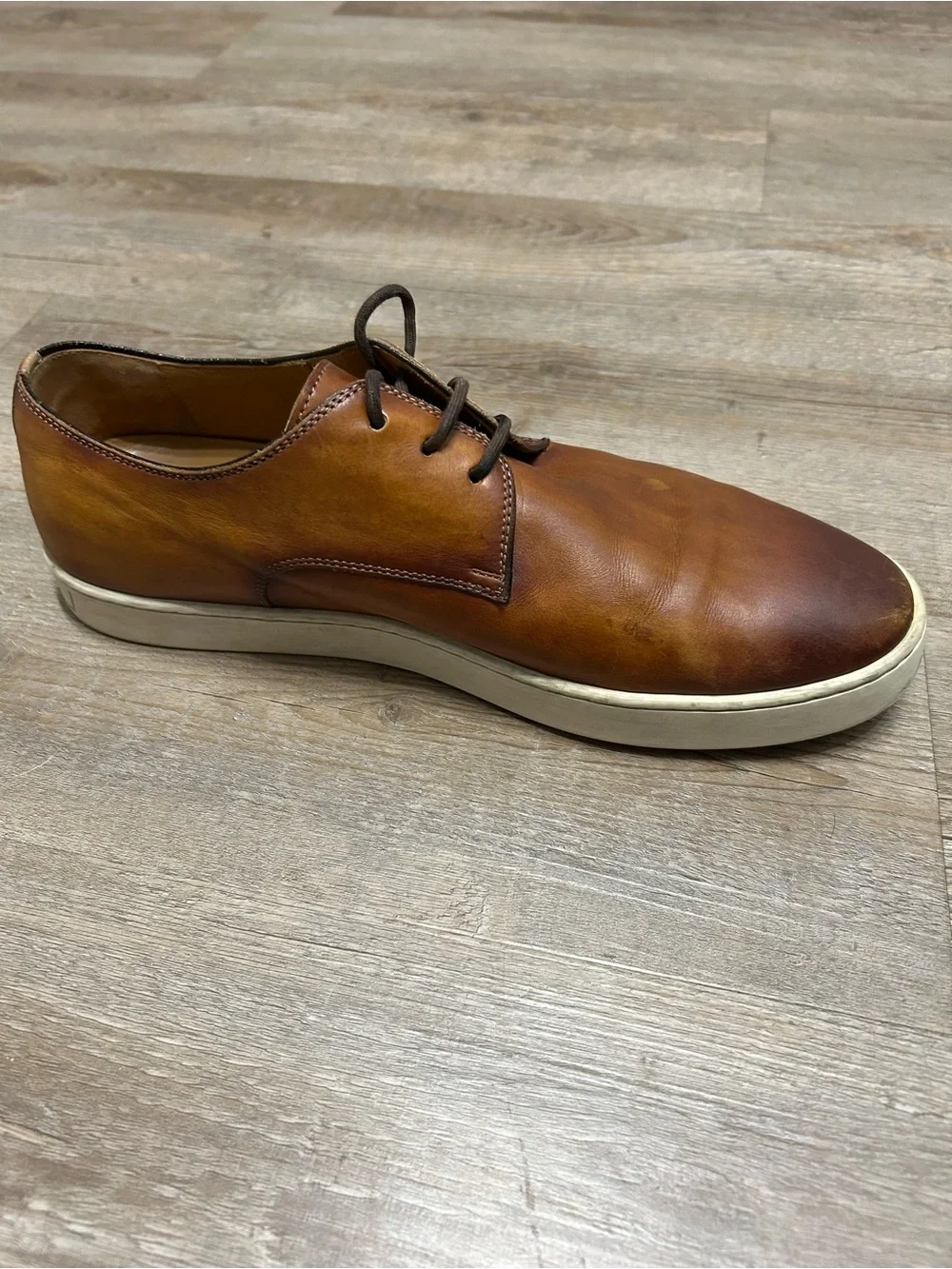 Magnanni Men’s Size 10.5 Cognac Brown Leather Lace-Up Slip-On Sneakers